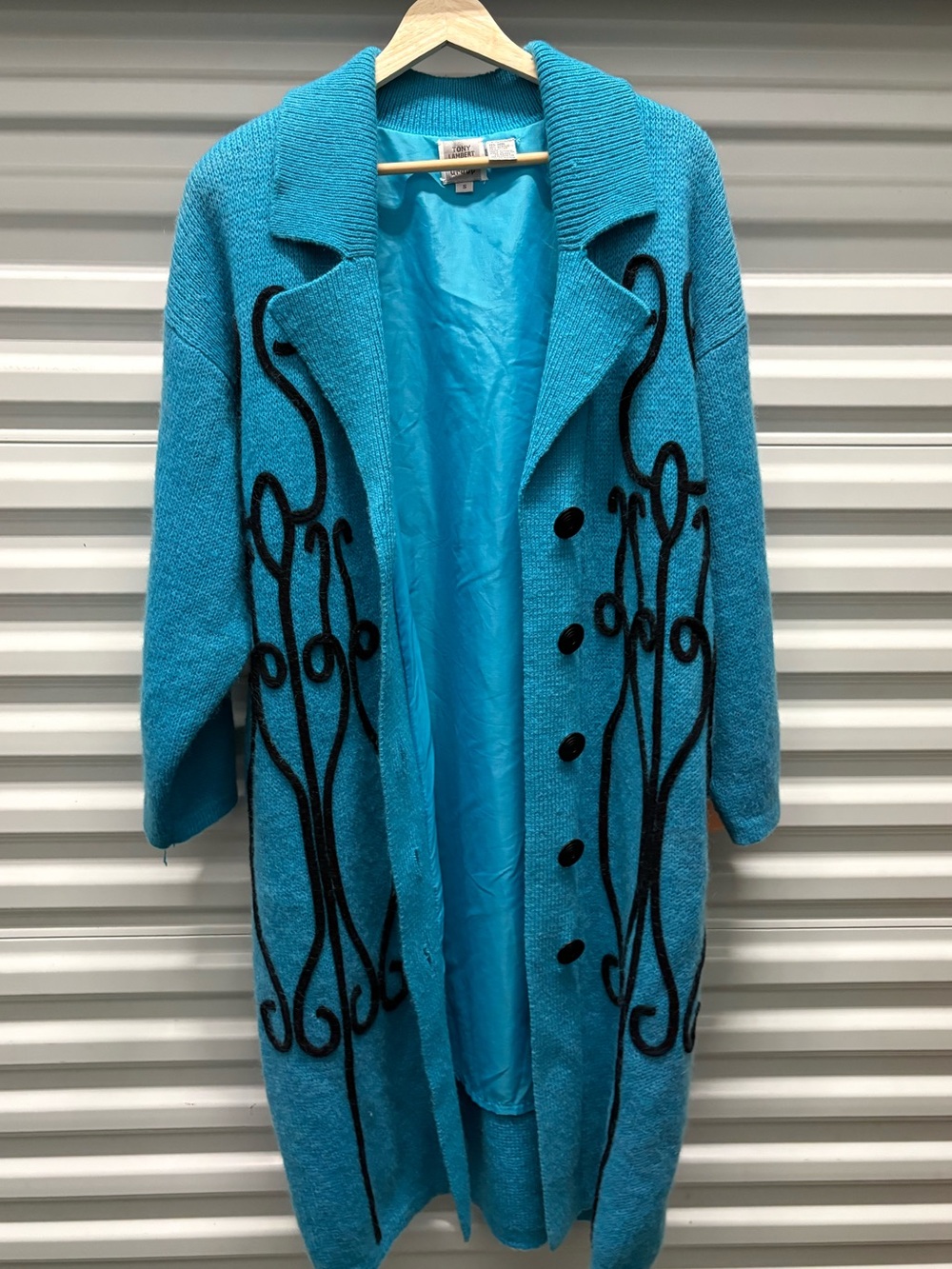 Vintage Tony Lambert Teal Wool Blend Duster Cardigan – S
